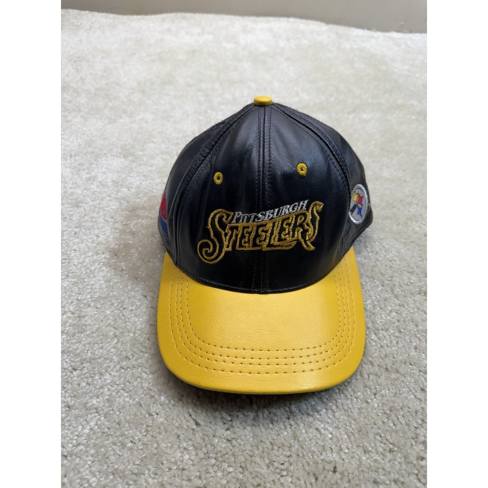 Vintage Genuine Leather Pittsburgh Steelers Snapback Cap Hat Made In The USA NFL